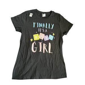 NWT Women's Size Medium T-Shirt Finally It's A Girl Black Short Sleeve